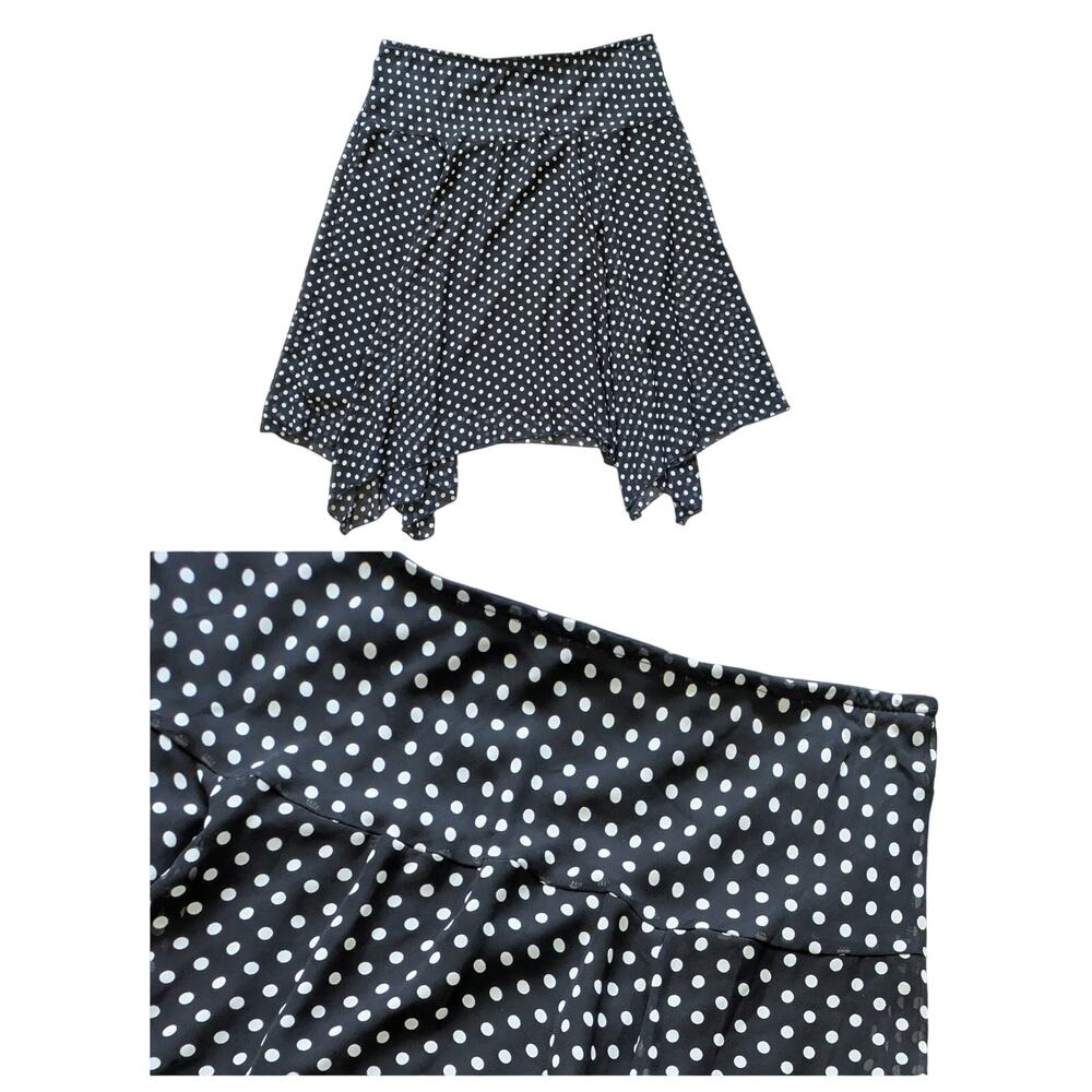 VTG I.N. STUDIO Polka Dot Skirt L Black Asymmetric Hem Fairy Coquette Y2K Euro